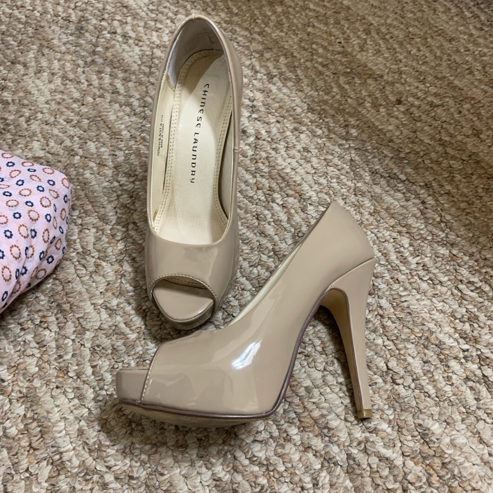 Nude color Chinese laundry peep toe stilettos